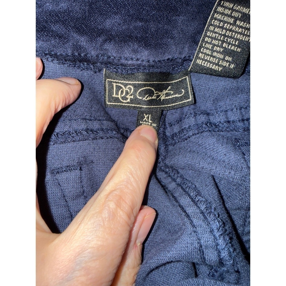 DG2 Diane Gilman Navy Blue Velvet Look Pull On Pants XL - Picture 4 of 7
